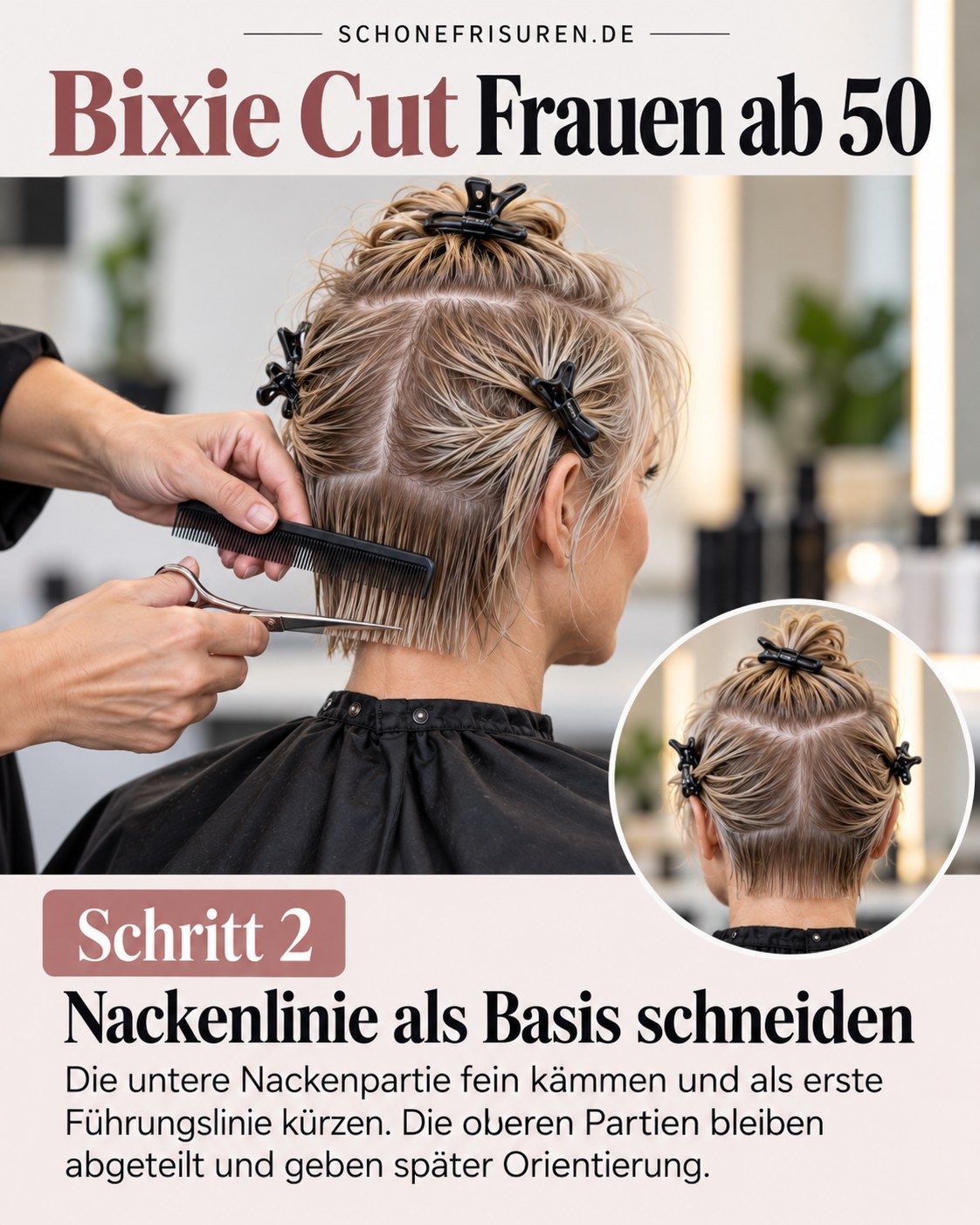 Bixie Cut Frauen ab 50 mit geschnittener Nackenlinie und sauberer Führung