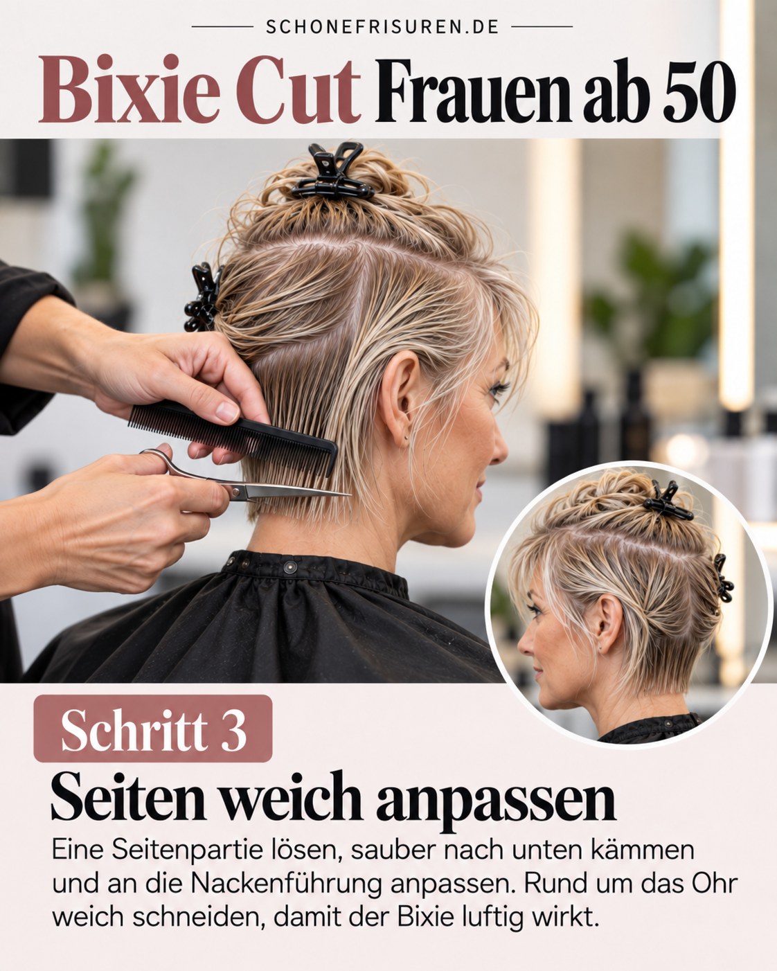 Bixie Cut Frauen ab 50 mit weich angepasster Seitenpartie am Ohr