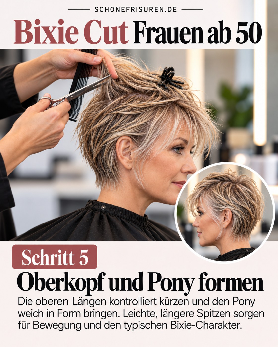 Bixie Cut Frauen ab 50 mit geformtem Oberkopf und weichem Pony