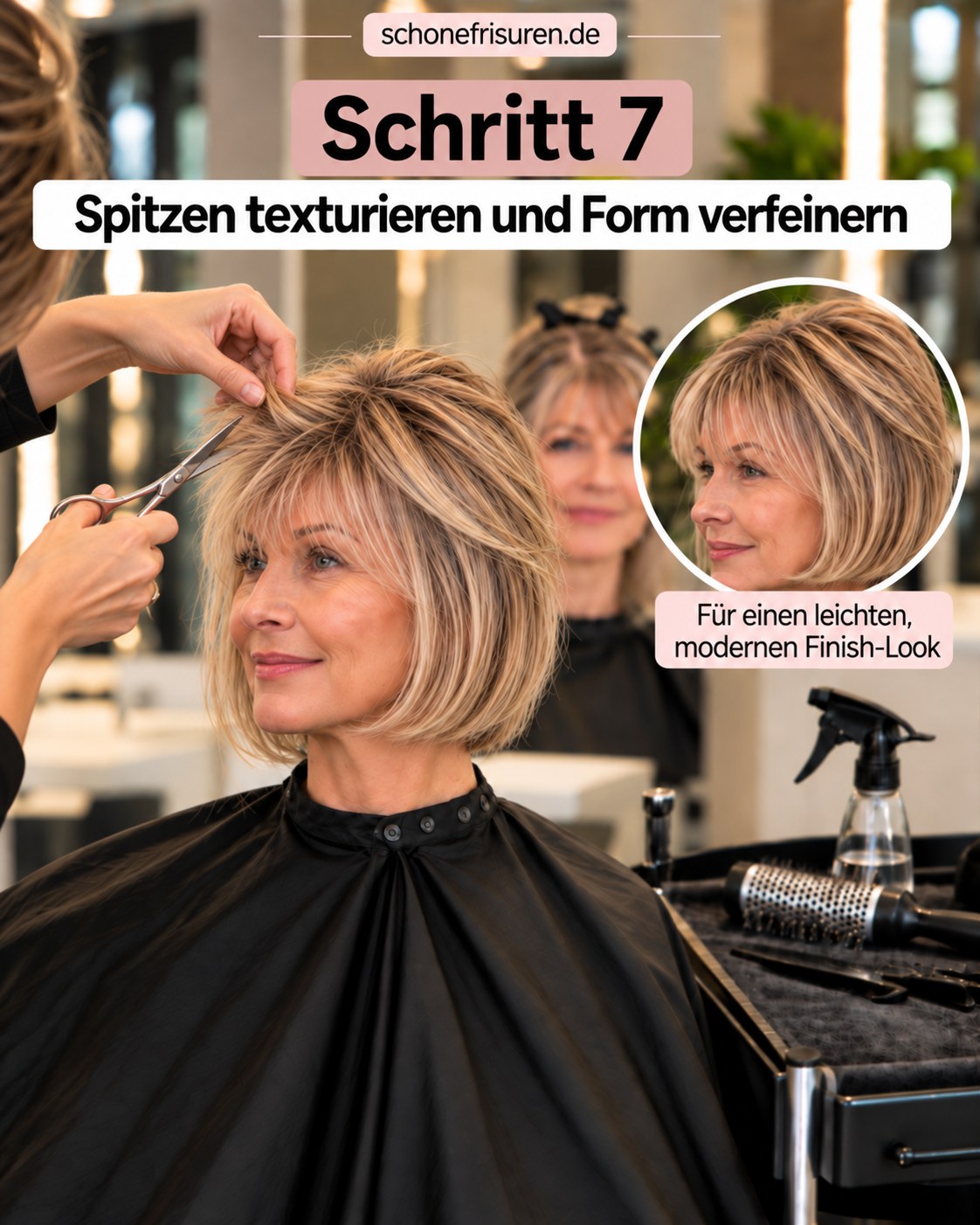 Bob Frisuren mit Pony ab 50 mit texturierten Spitzen und lockerem Finish