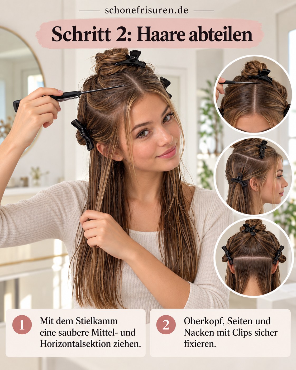 Coupe butterfly dégradée mit Haarsektionen und Clips für präzisen Schnitt