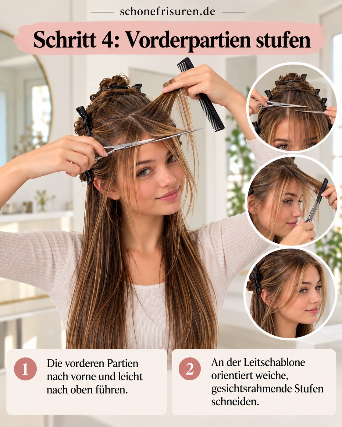 Coupe butterfly dégradée mit weichen gesichtsrahmenden Vorderstufen