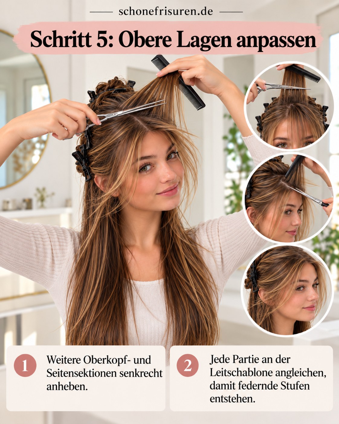 Coupe butterfly dégradée obere Lagen beim Anpassen der Stufen