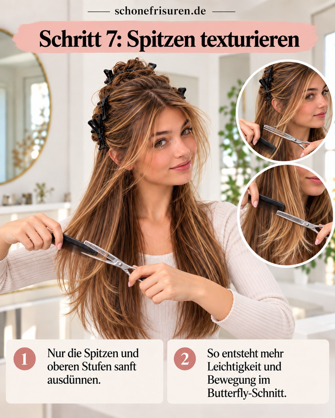 Coupe butterfly dégradée Spitzen beim sanften Texturieren der Stufen