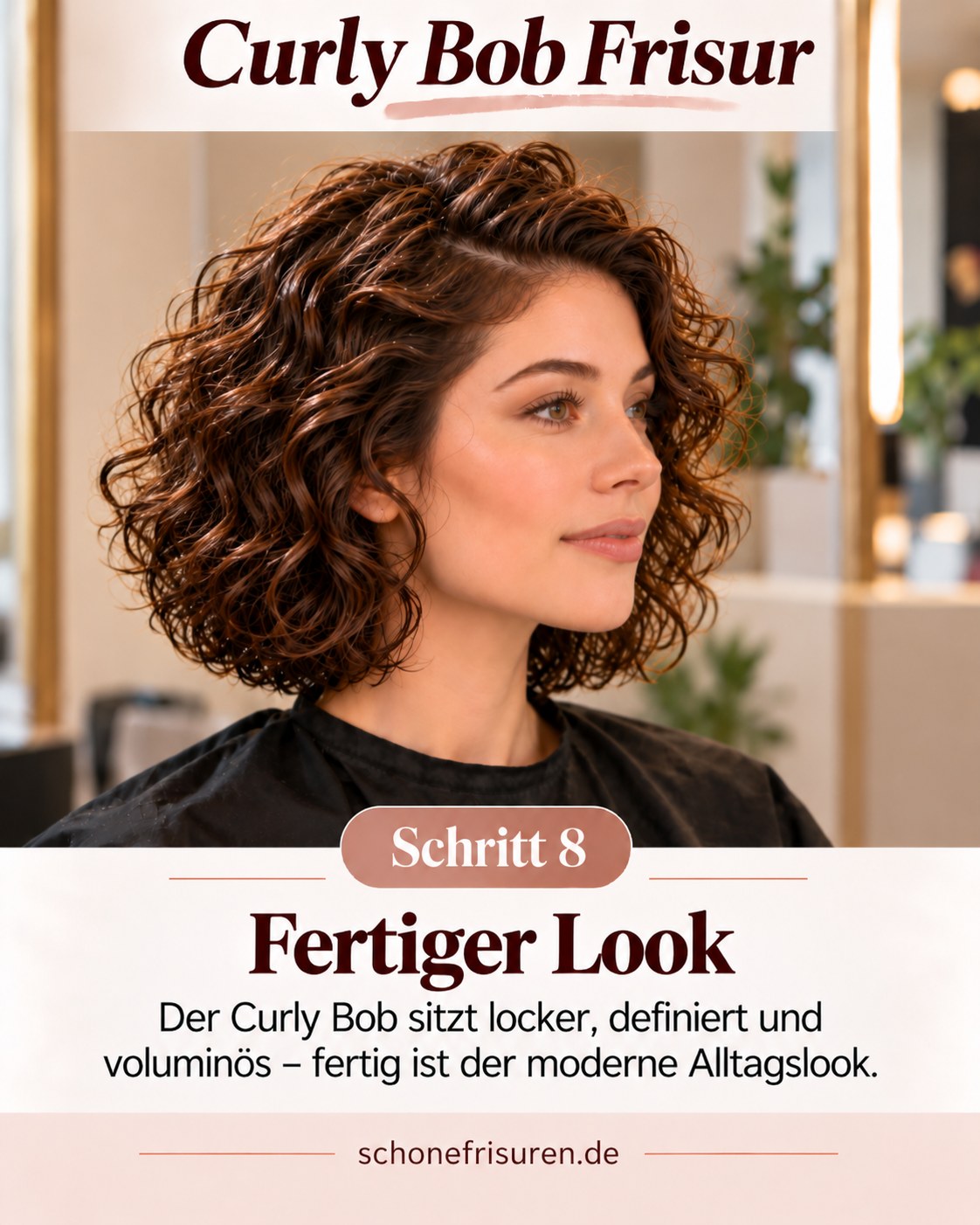 Curly Bob Frisur als fertiger Look mit Volumen und lockeren Locken