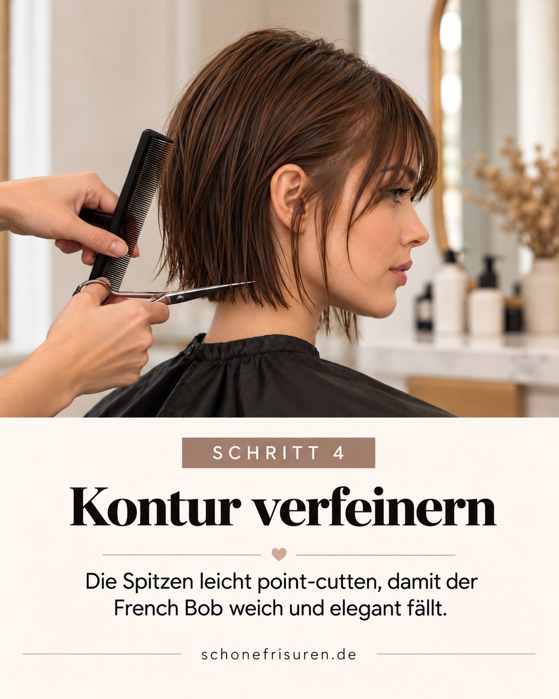 French Bob mit Pony Kontur mit Point-Cutting weich verfeinert