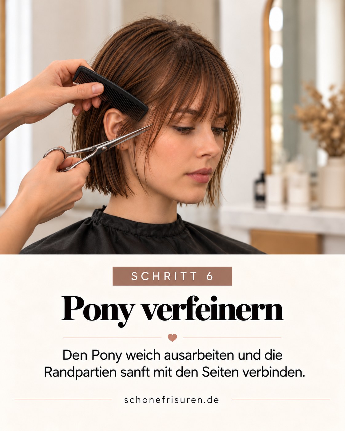 French Bob mit Pony feiner Übergang zwischen Pony und Seitenpartie