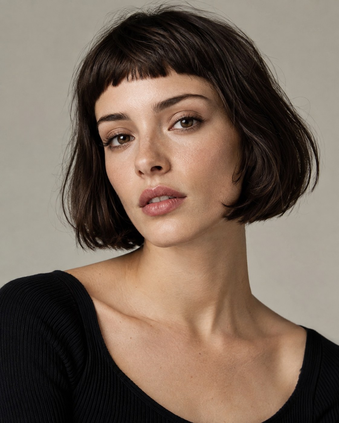 Minimalistischer French Bob mit Pony und klarer Kontur