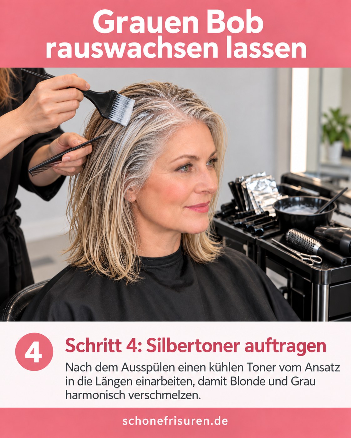 Grauen Bob rauswachsen lassen mit kühlem Silberton im nassen Haar