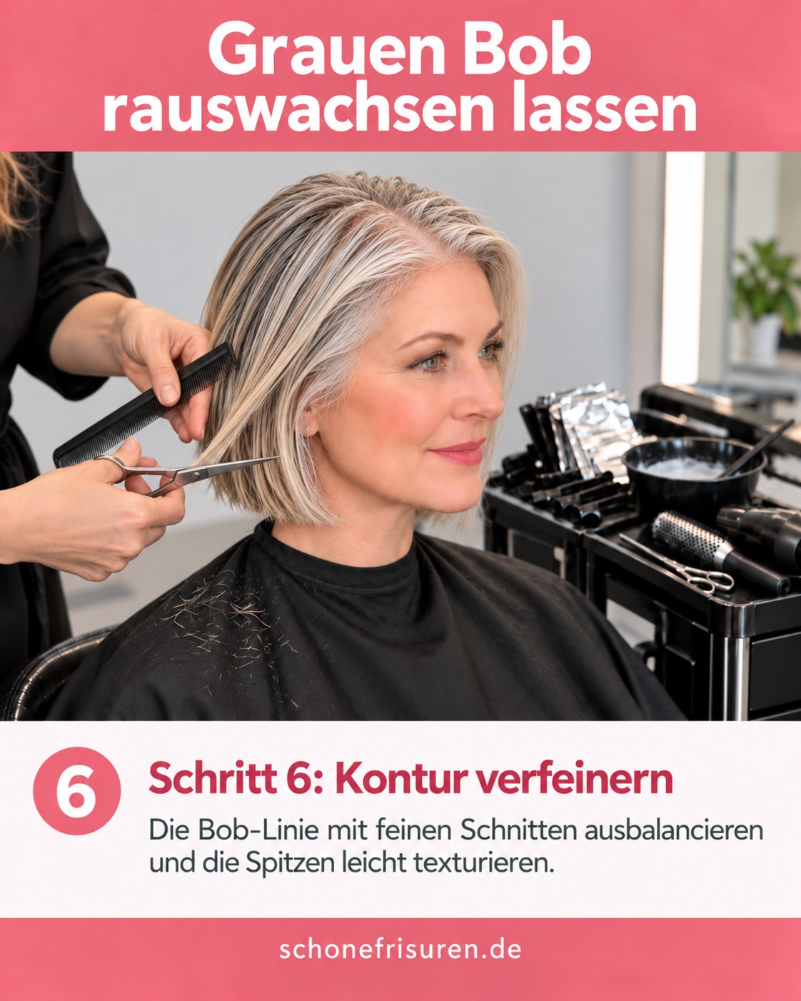 Grauen Bob rauswachsen lassen mit verfeinerter Kontur und geschnittenen Spitzen