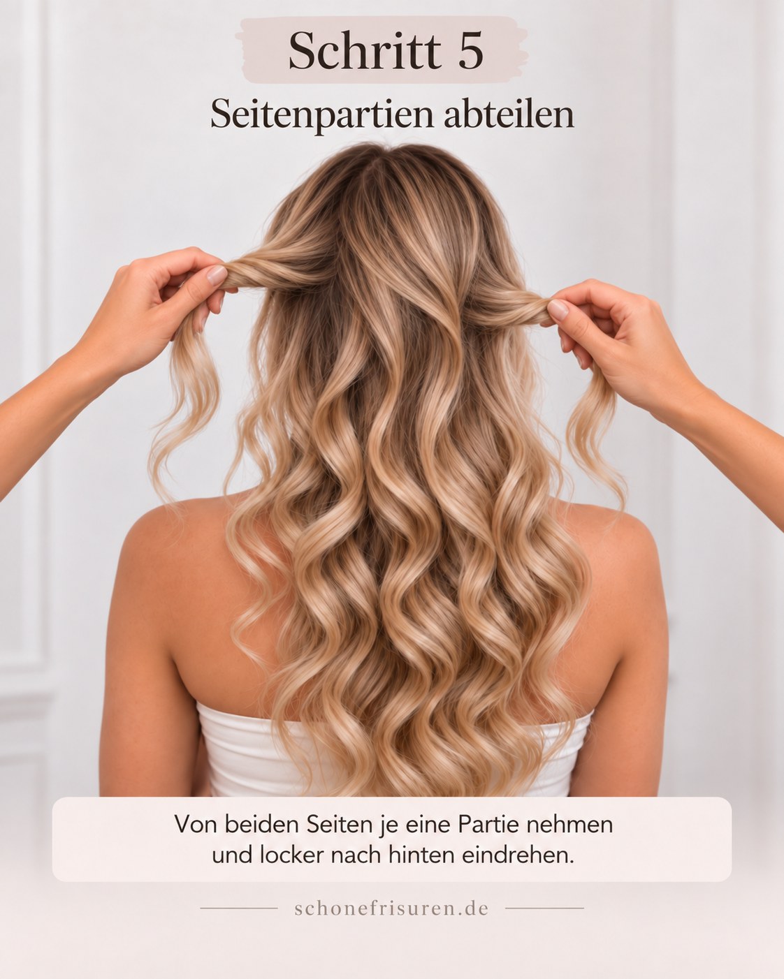 Half up half down Locken gedreht mit abgeteilten Seitenpartien