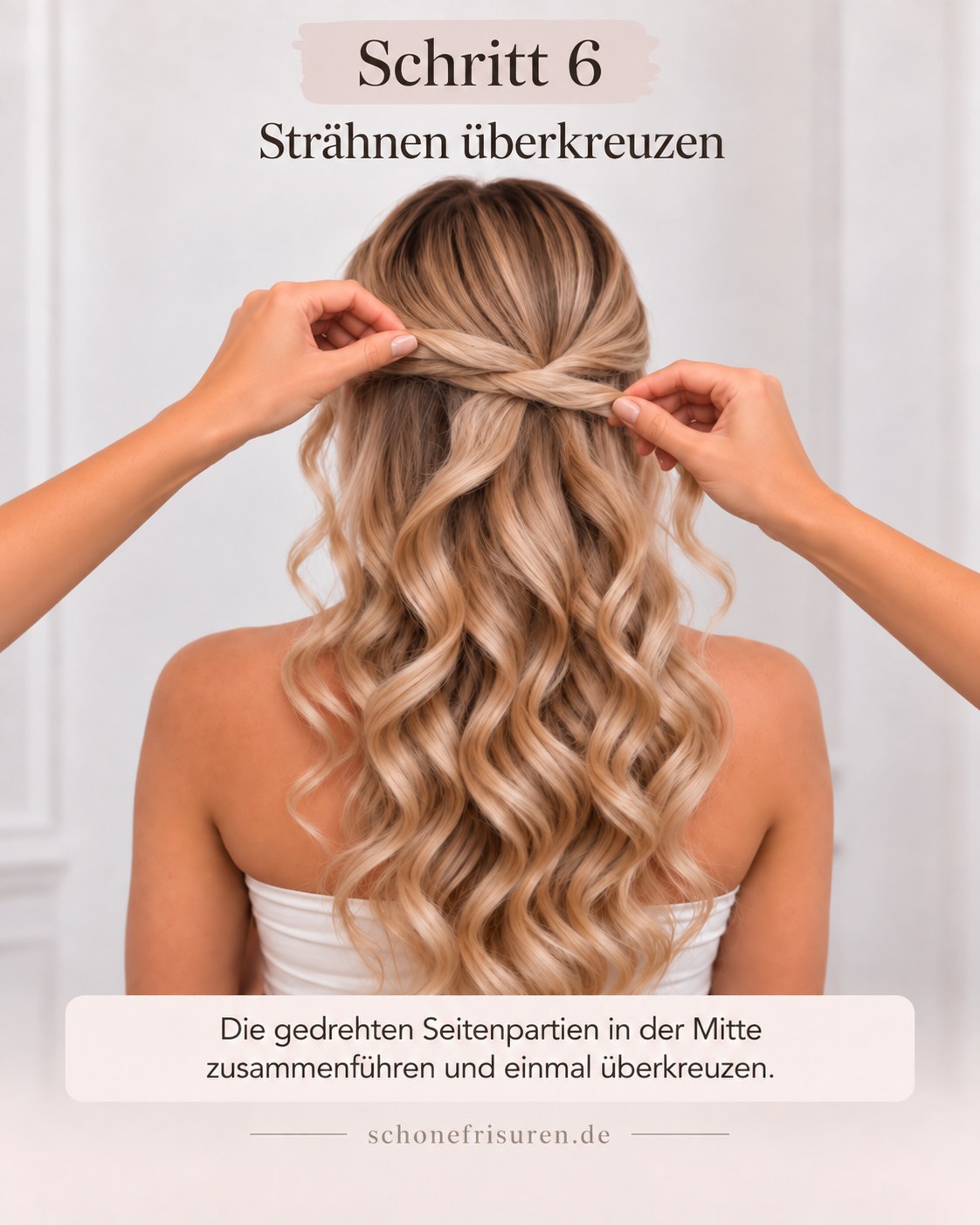 Half up half down Locken gedreht mit gekreuztem Twist am Hinterkopf