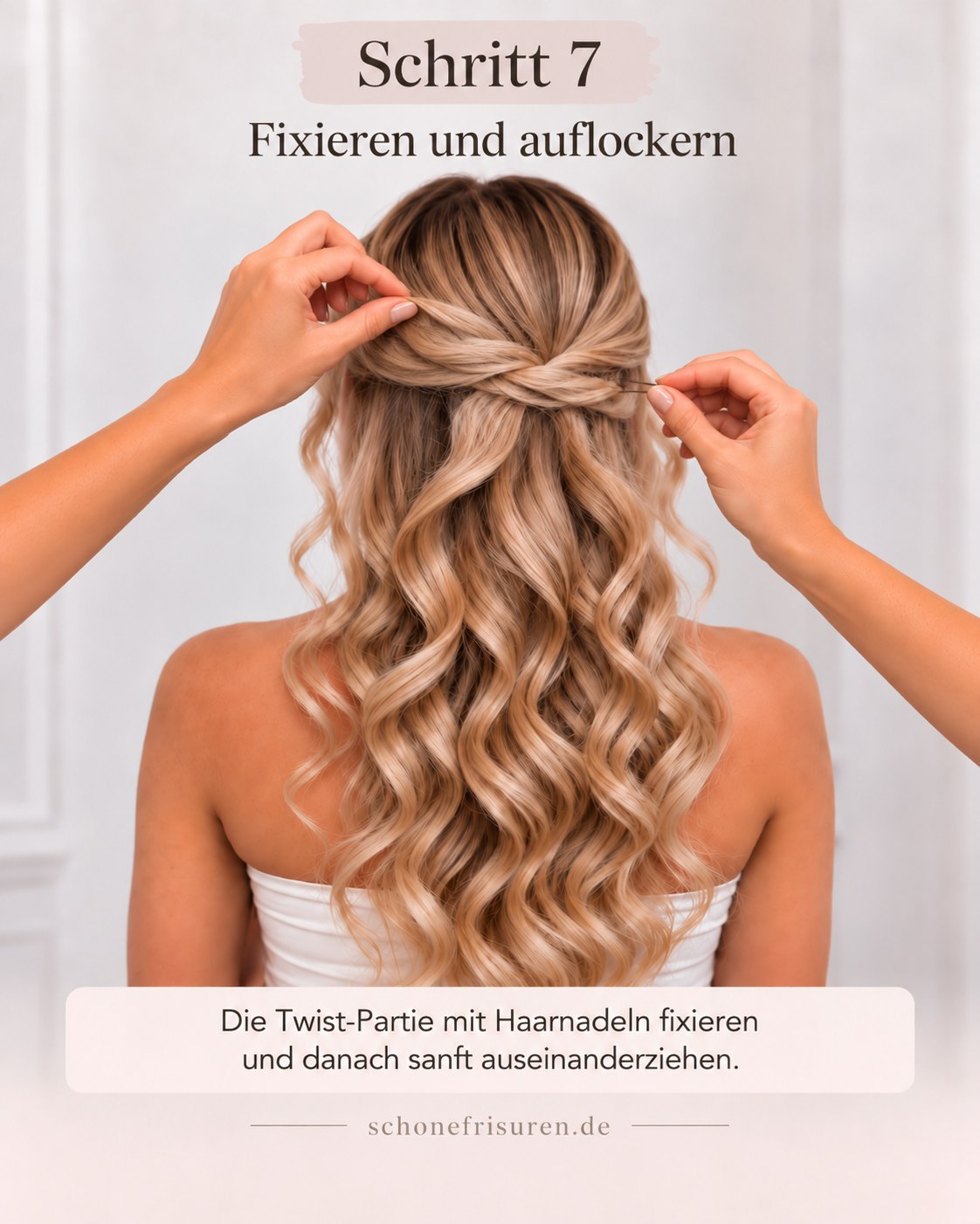 Half up half down Locken gedreht mit fixierter und gelockerter Twist-Partie