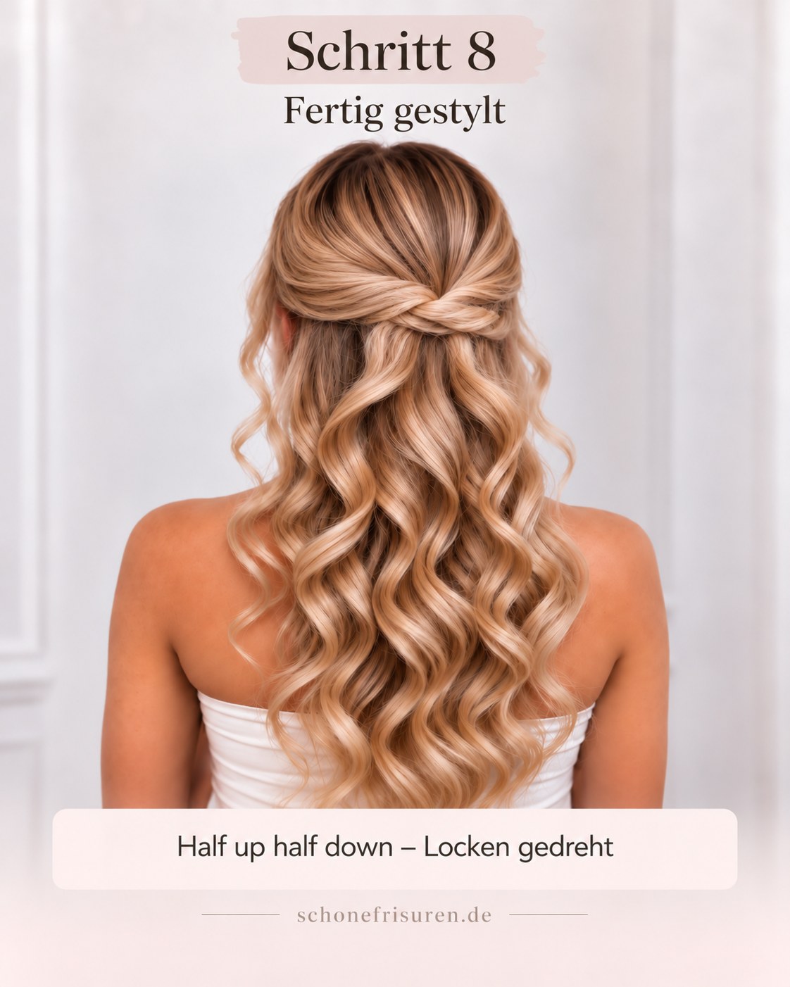 Half up half down Locken gedreht als fertige romantische Frisur