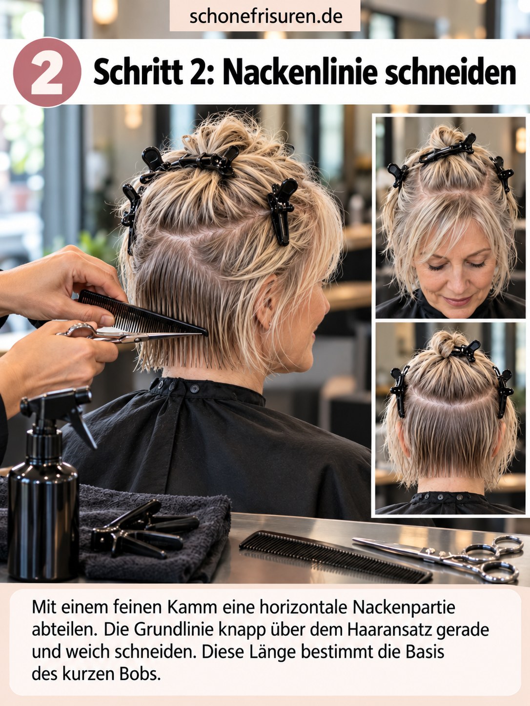Kurzer Shaggy Bob mit geschnittener weicher Nackenlinie im Salon