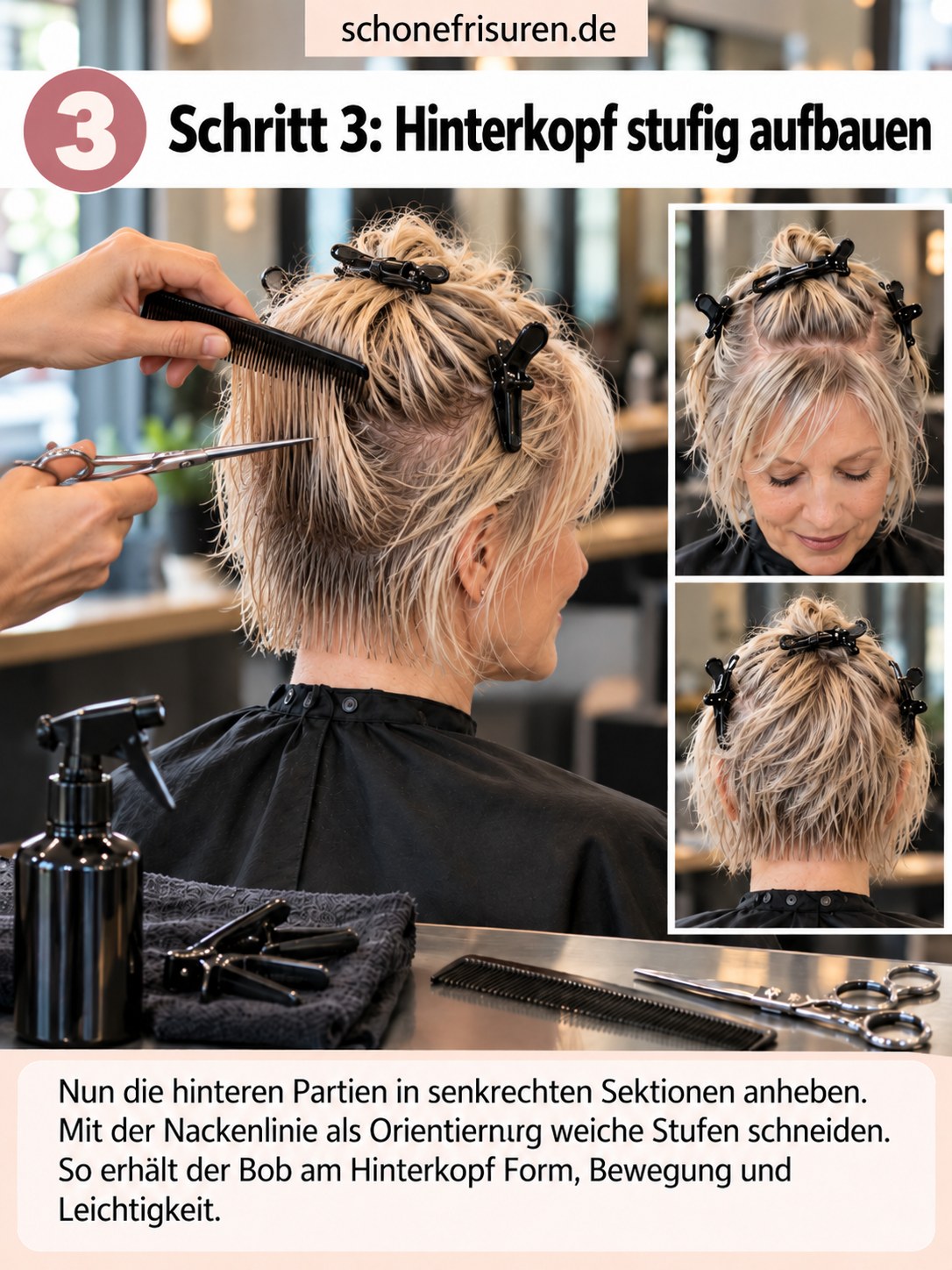 Kurzer Shaggy Bob mit gestuftem Hinterkopf und aufgebauter Form