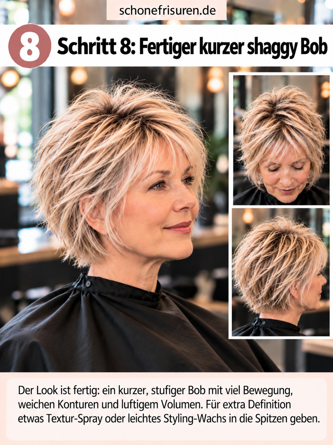 Fertiger kurzer Shaggy Bob mit beweglichen Stufen und Volumen