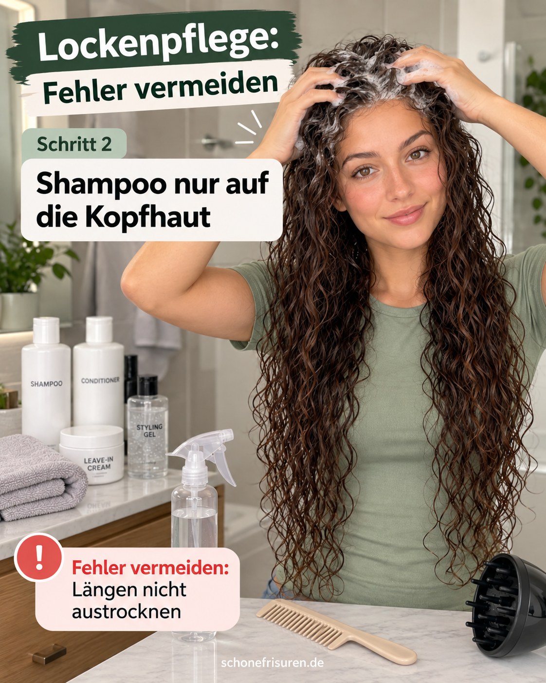 Lockenpflege Fehler vermeiden beim Auftragen von Shampoo auf die Kopfhaut