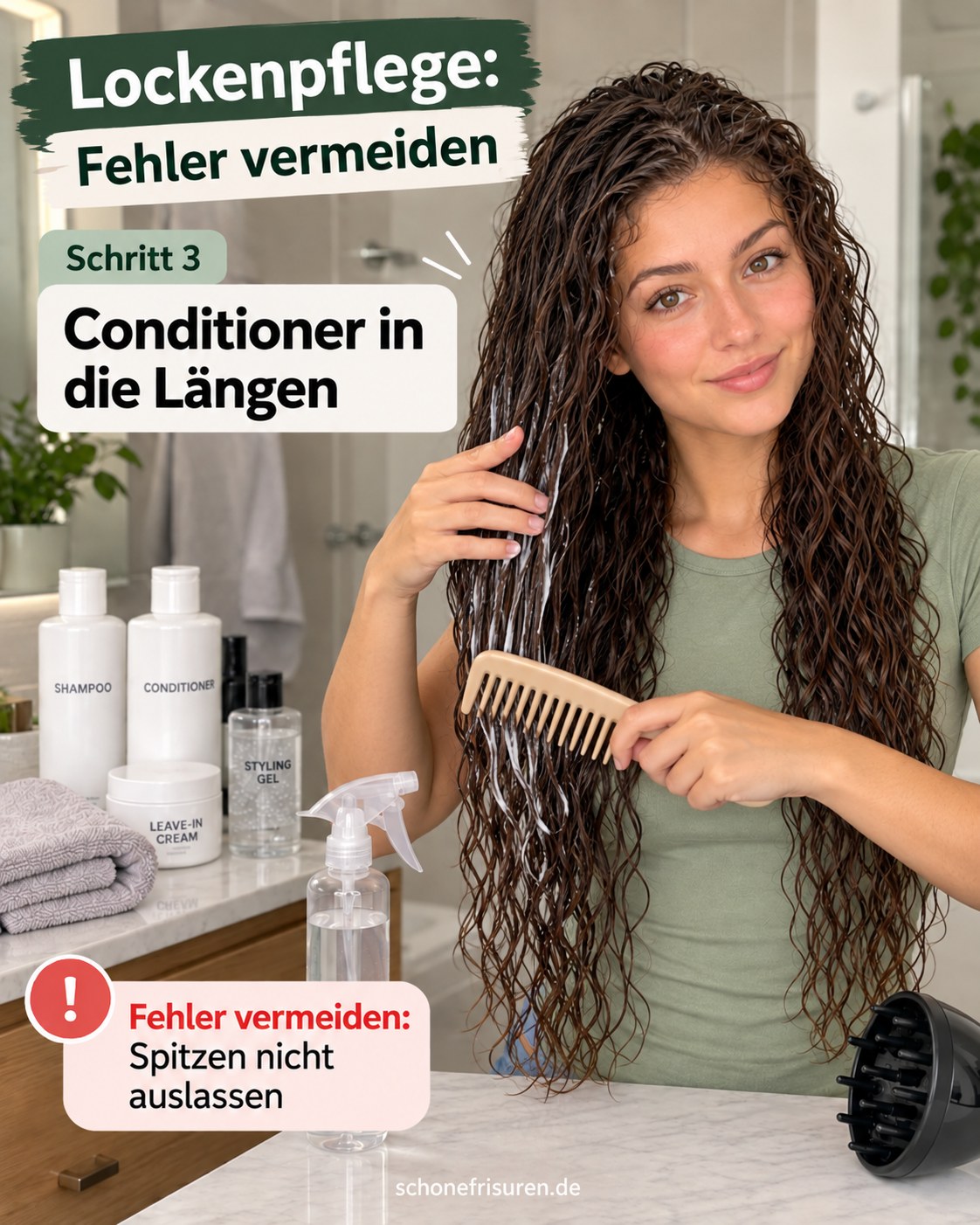 Lockenpflege Fehler vermeiden mit Conditioner in Längen und Spitzen