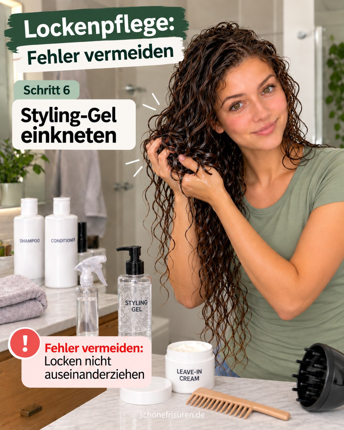 Lockenpflege Fehler vermeiden beim Einkneten von Styling-Gel