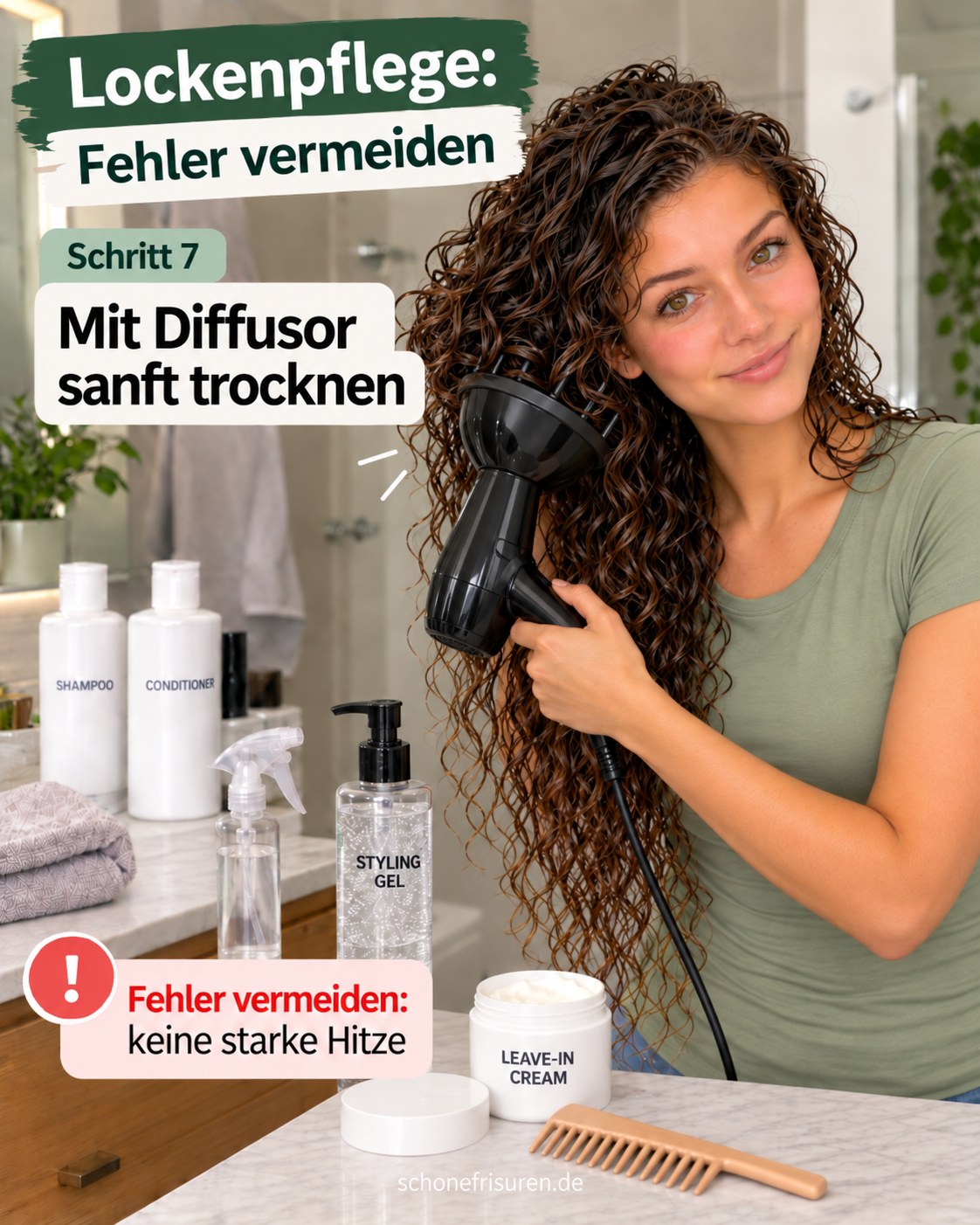 Lockenpflege Fehler vermeiden beim sanften Trocknen mit Diffusor