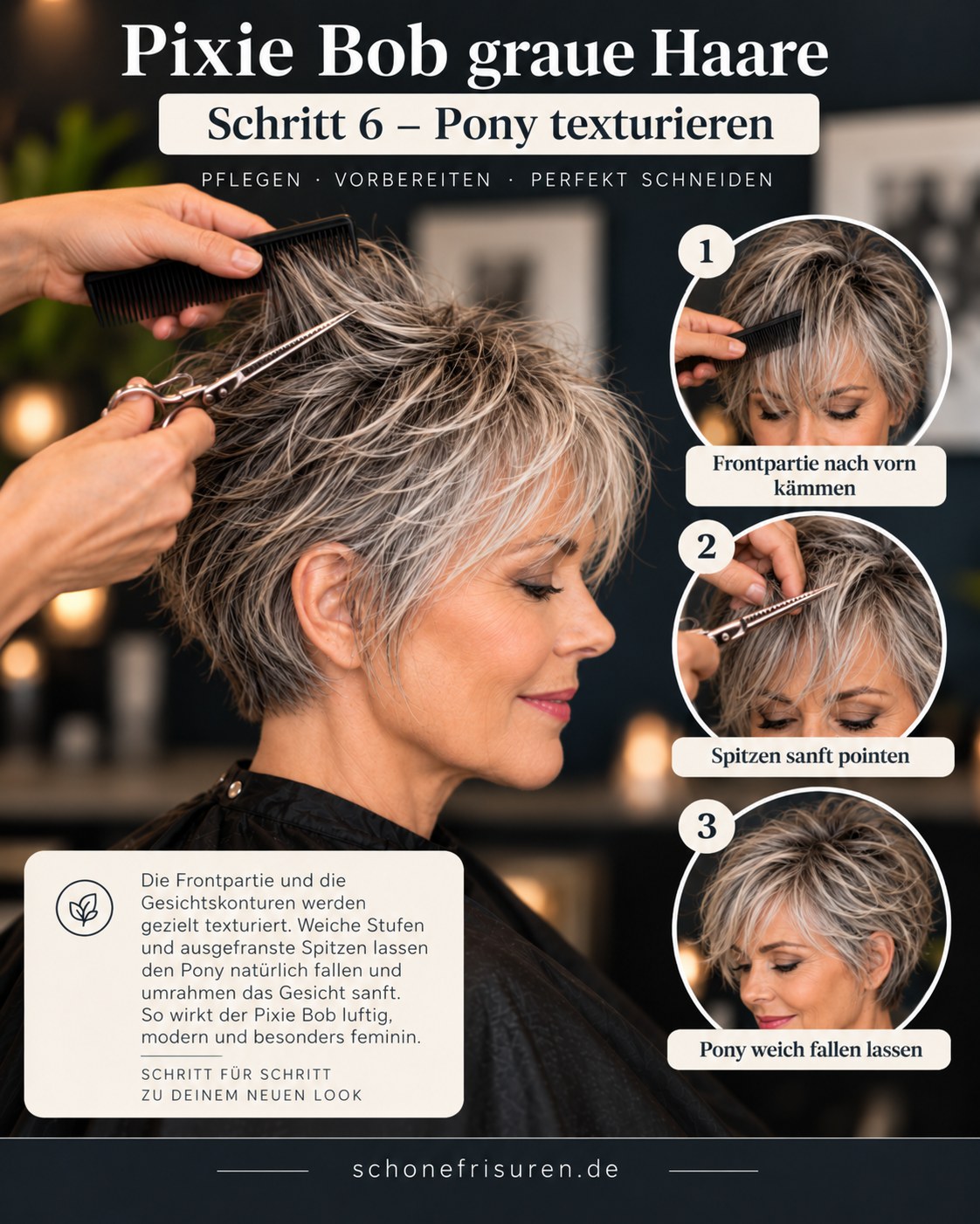 Pixie Bob graue Haare mit texturiertem Pony und weichem Fall