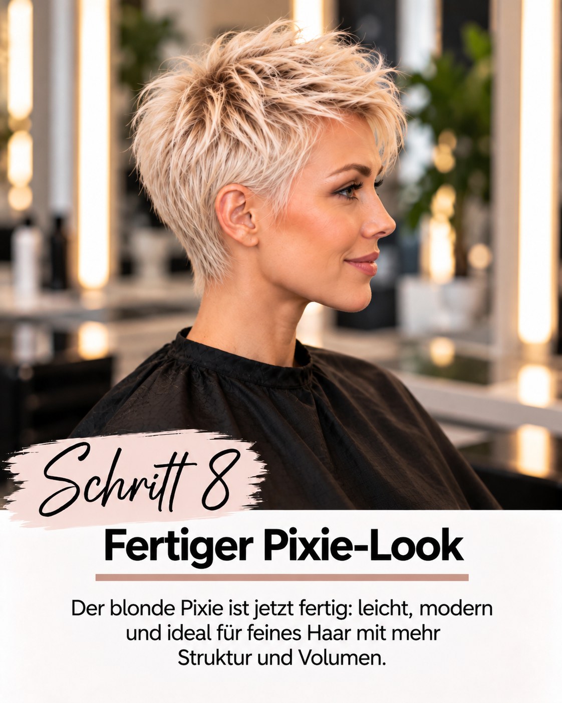 Pixie Cut feines Haar blond als fertiger moderner Kurzhaarschnitt