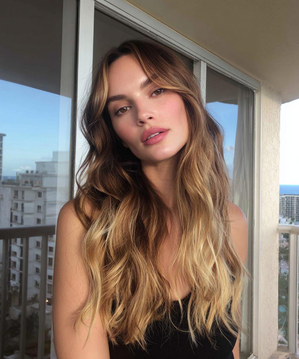 Lange Balayage Wellen Mit Curtain Bangs