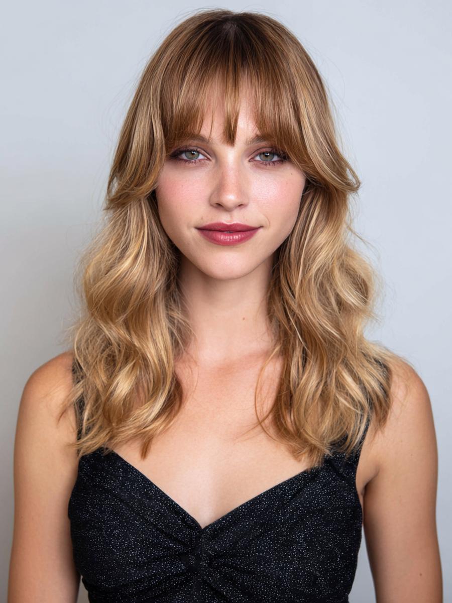 Mittellange Wellen Mit Pony Balayage