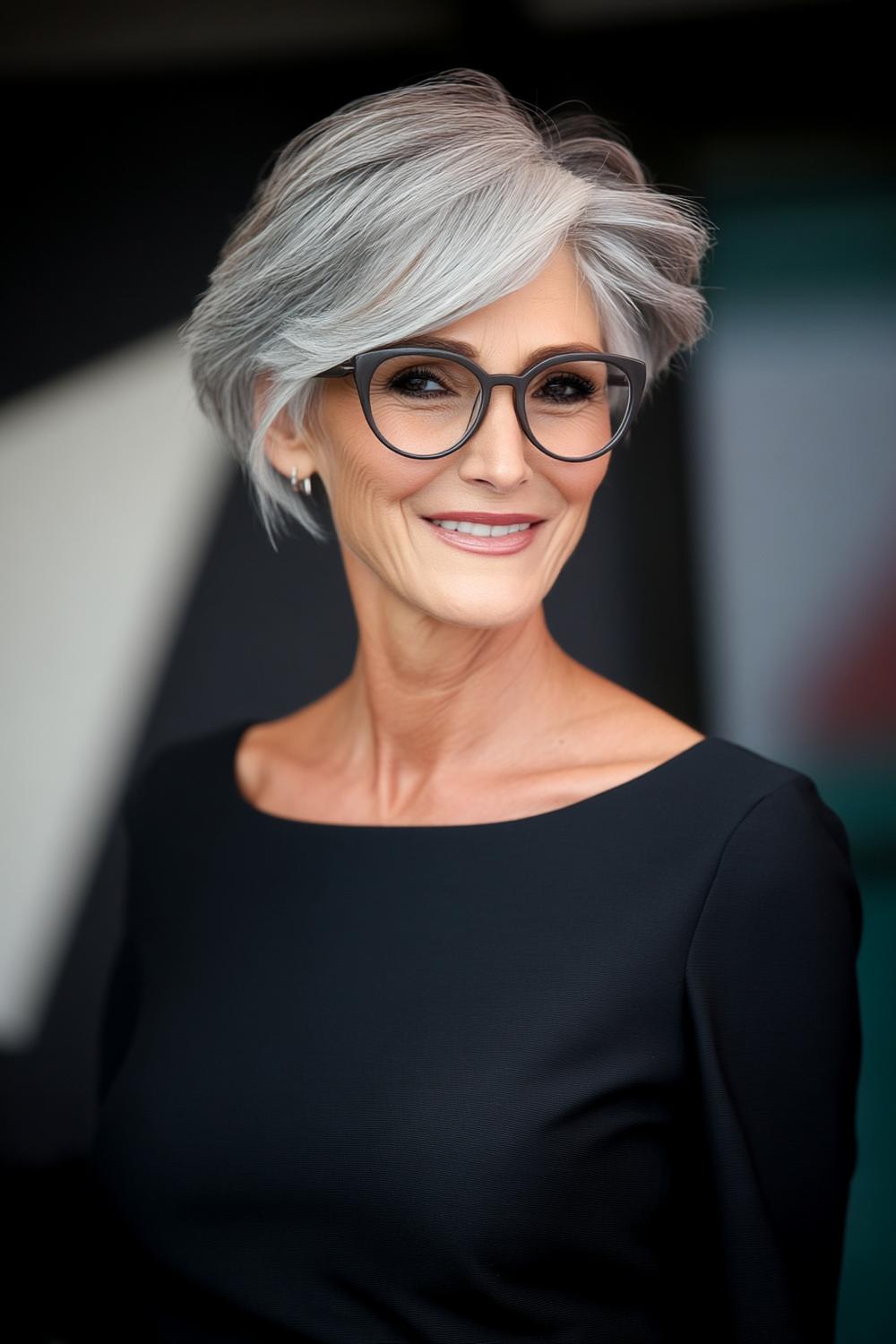 15 stylische Frisuren ab 50 mit Brille – Bob & Kurzhaar