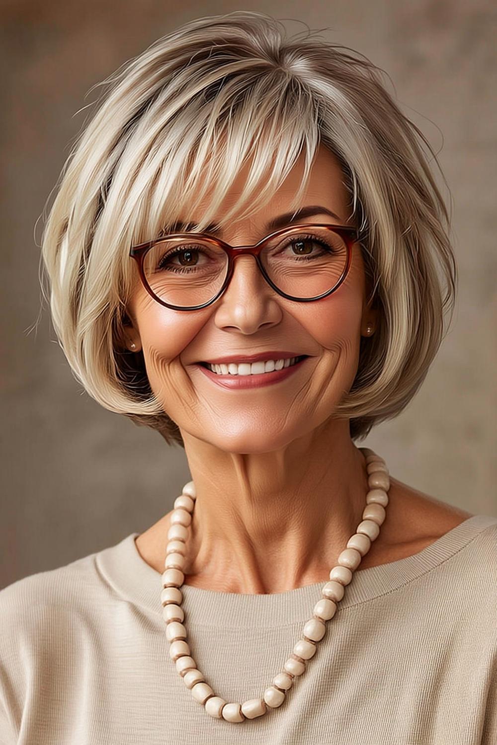 Klassischer Brillen-Bob mit Pony