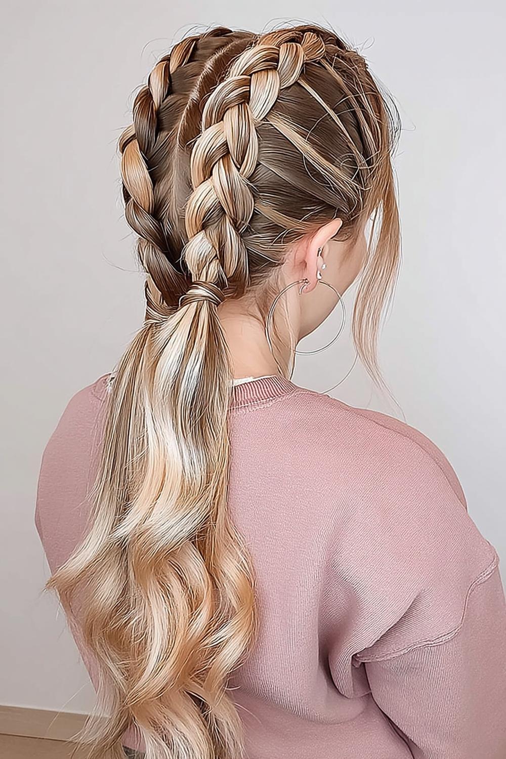 Geflochtene Pigtails mit Schleifen