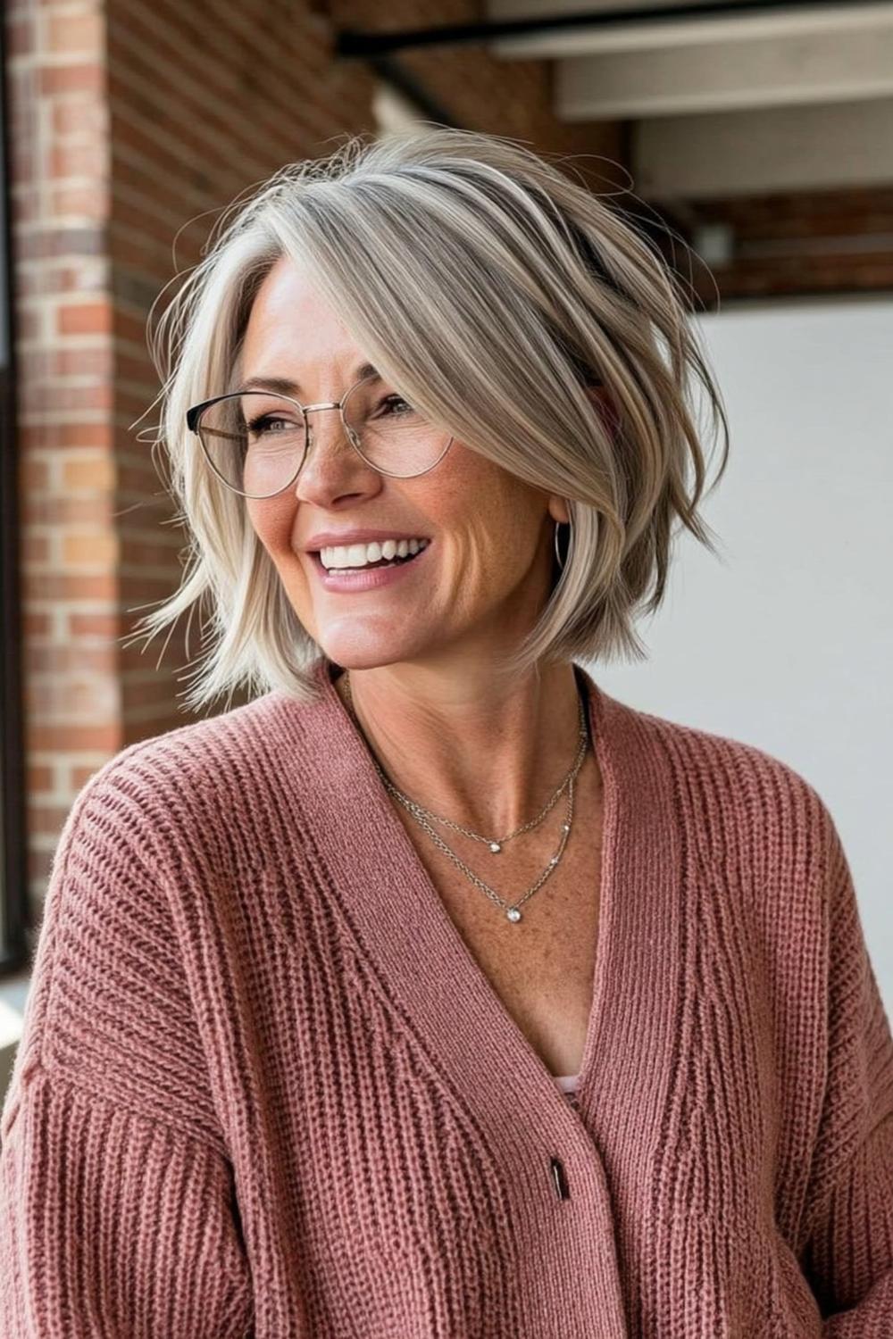 Lässiger Textur-Bob mit Aviator-Brille