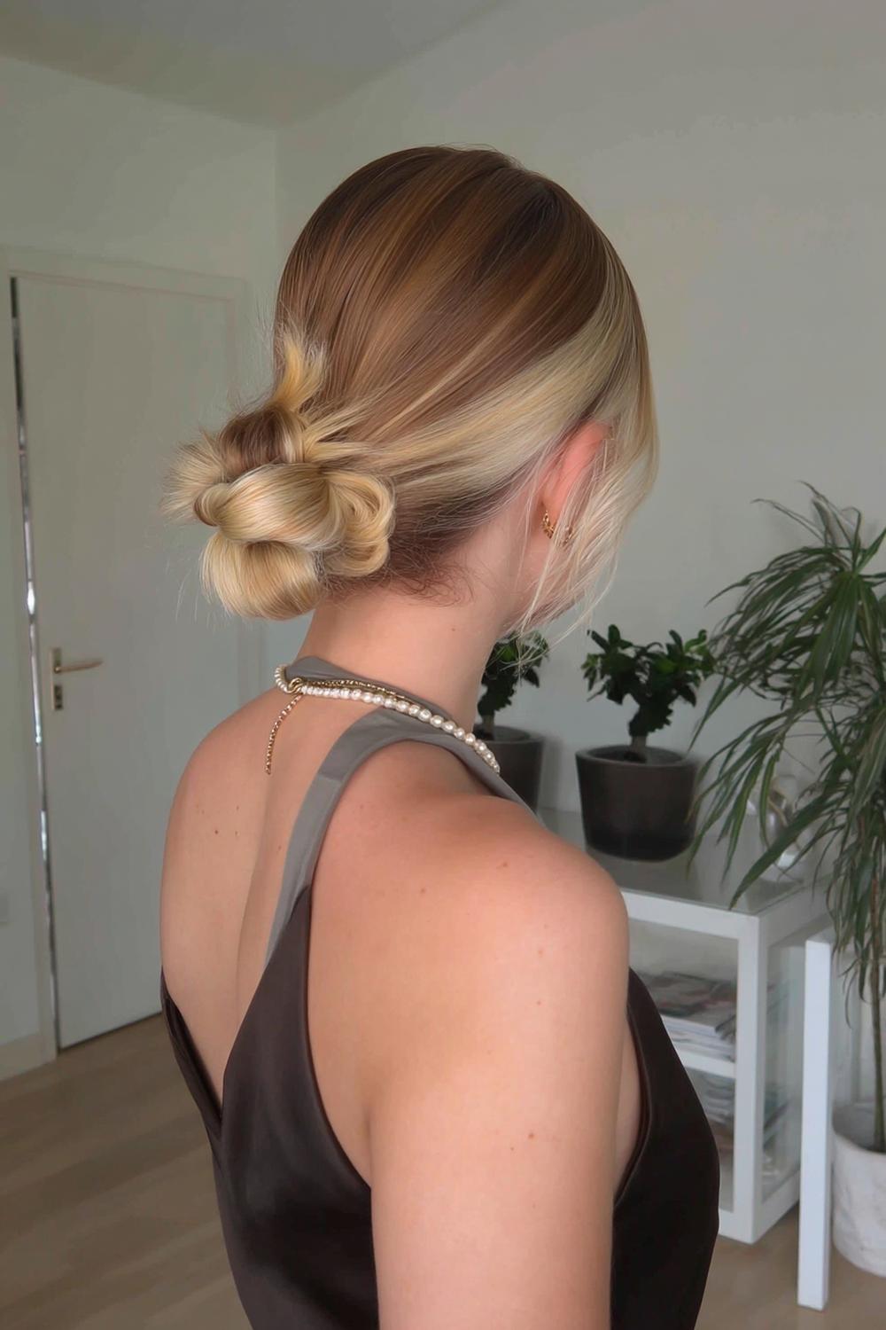 Eleganter Chignon mit Perlenkette