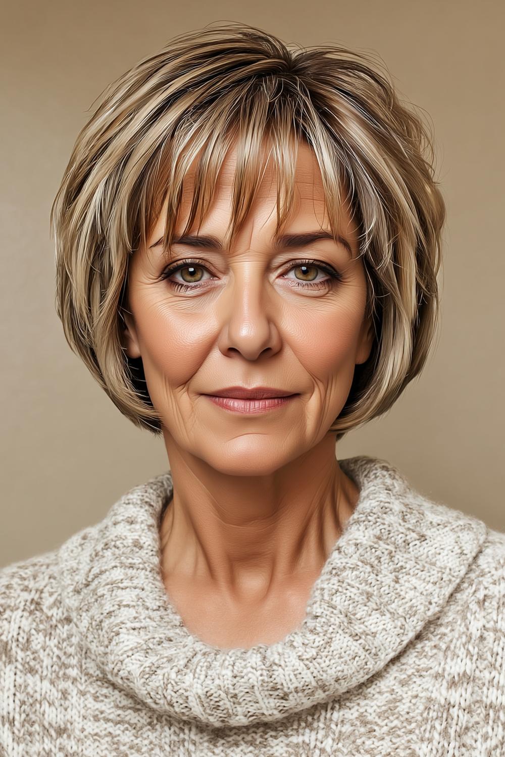 Voluminöser Schicht-Bob mit Pony