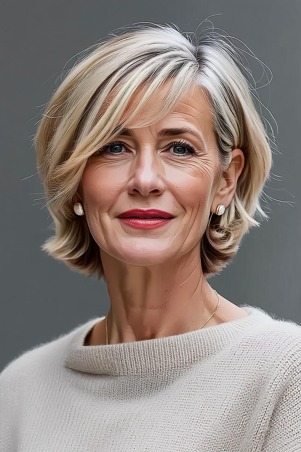 Seitlich gestylter Blond-Bob