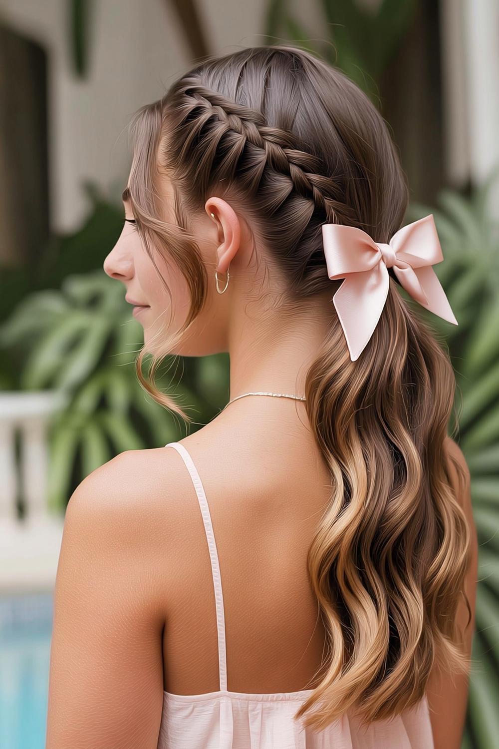 Romantischer Seitenzopf mit Schleife