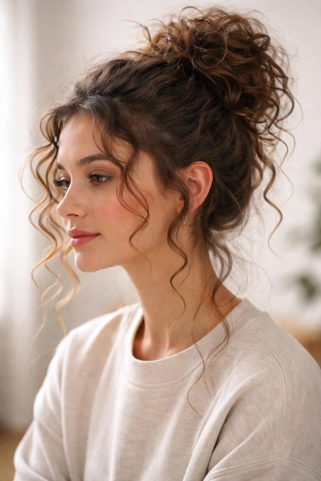 Lockerer Messy Bun für natürlich lockiges Haar