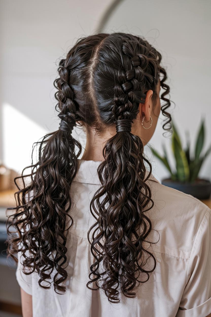 Zwei Dutch Braids mit freien lockigen Spitzen